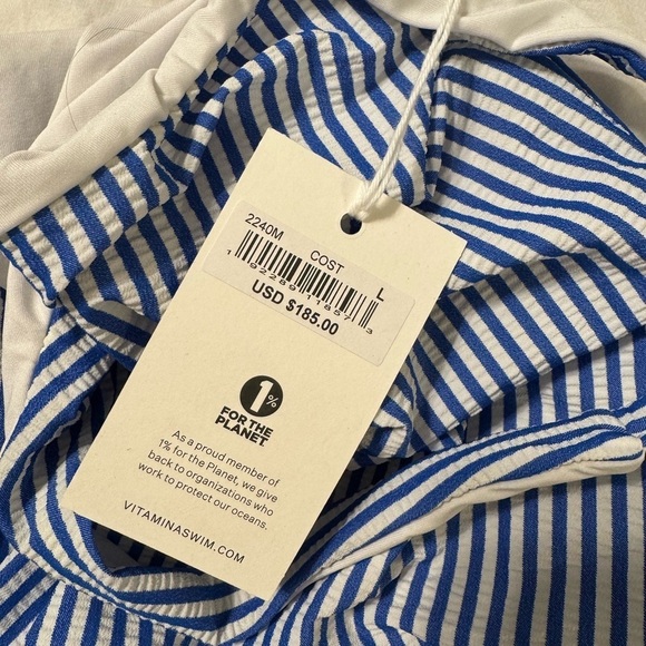 New! Vitamin A Alia One Piece Swimsuit- Blue and White Stripes - Picture 8 of 8